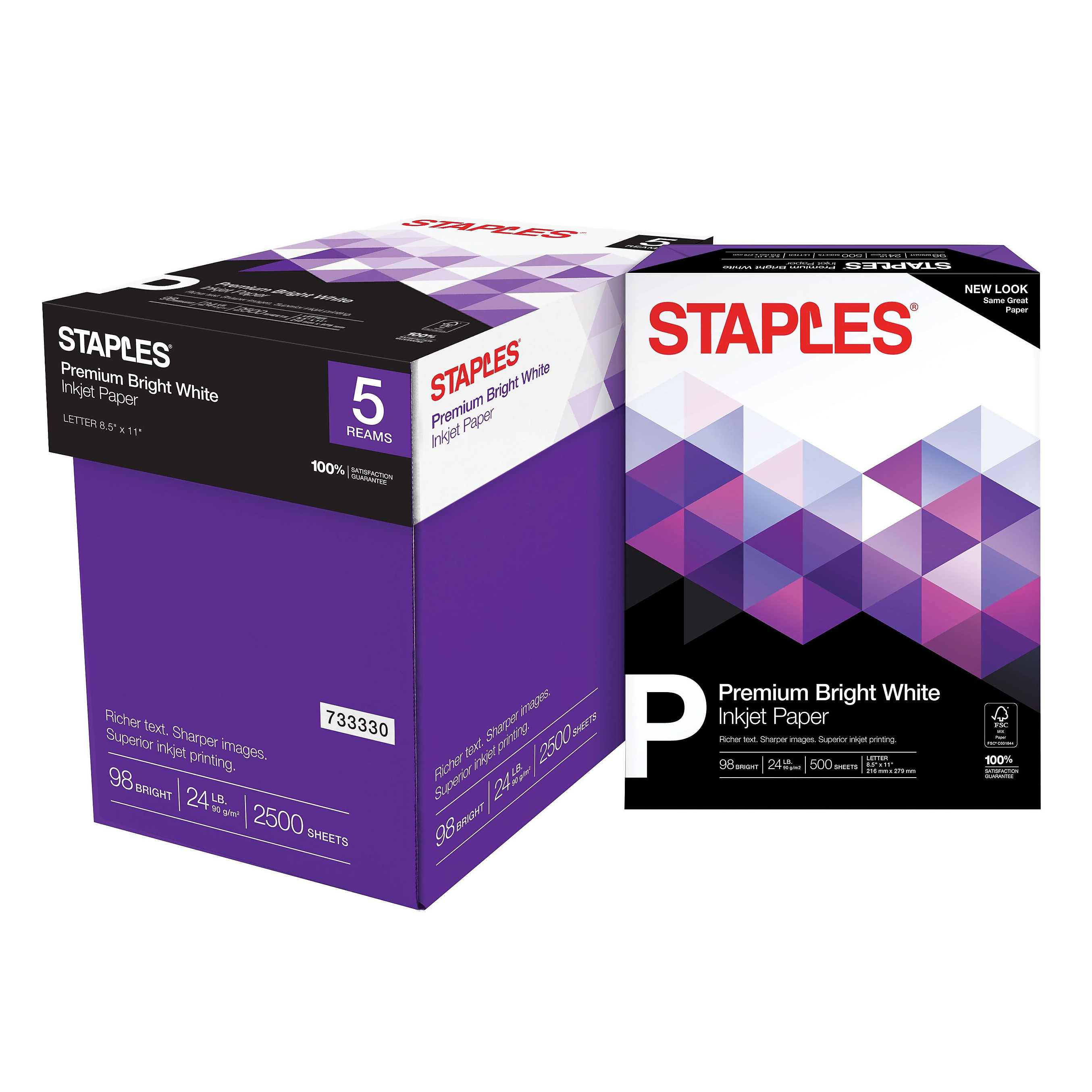 Staples Premium 8,5" x 11" Mehrzweckpapier 24 Pfund 98B 500/RM 5 RM/CT 733330