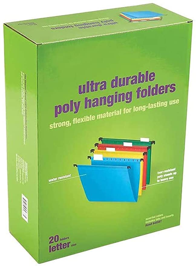 MyOfficeInnovations Poly Hanging File Folders 5-Tab Letter Size Assorted Colors
