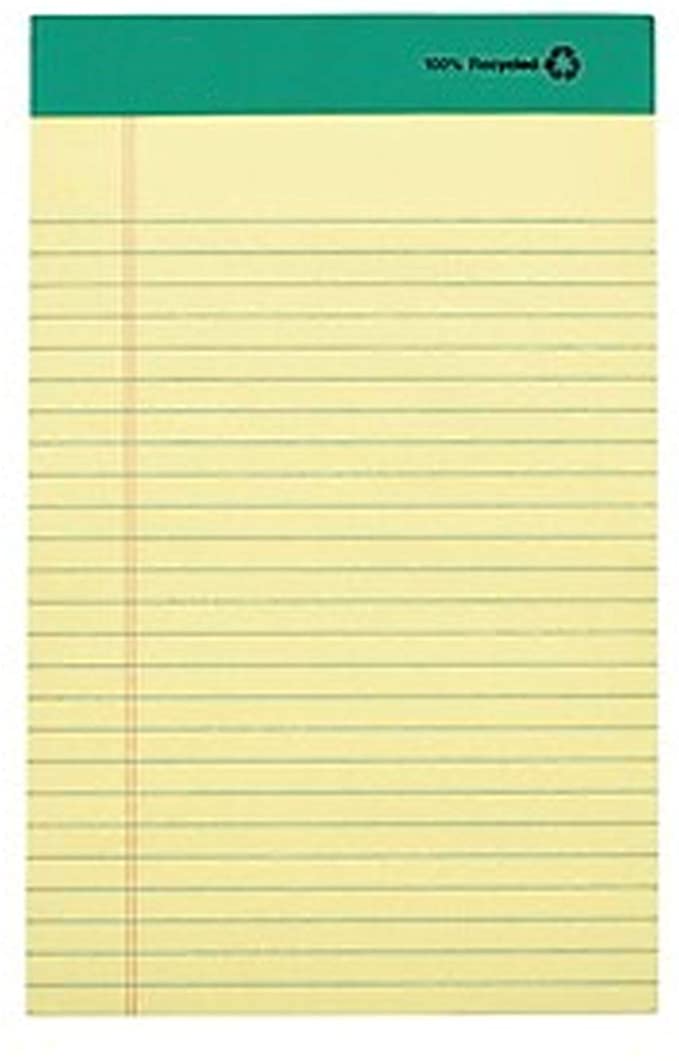 MyOfficeInnovations 100% Recycled Narrow Ruled Perforated Notepads Canary 5" x